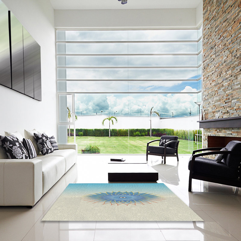 Laine tissée à la main et polyester beige/bleu ciel Tapis décoratif, Carré 5 pi