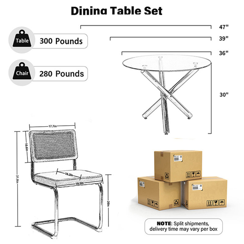 Ensemble de table de salle à manger Elegant, Jaune / argenté, H 30 po x L 36 po x l 36 po, 5