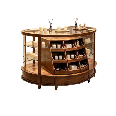 47.24"Dark Brown Wood-Grain Solid Wood Multi-Layer Board Curved Jewellery Display Cabinet