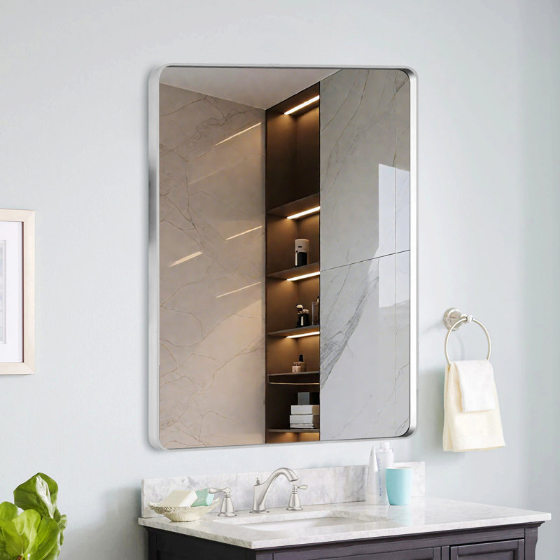 Miroir en aluminium pour salle de bain, Nickel brossé, 30 po x 22 po