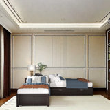 L-Shaped Twin Platform Bed With Trundle And Drawers, Built-In Desk, Corner Bed With Storage, Solid Wood Frame