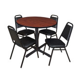 Neyland Cain Round X-Base Breakroom Table & 4 Restaurant Stack Chairs