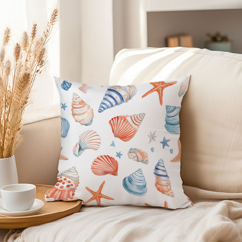 Housse de coussin plage et côtes, Rouge / bleu nautique / plage 3, Carré 20 po