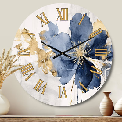 Horloge murale florale bleu et blanc Hibiscus Tropical Harmony I