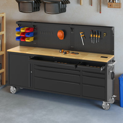 Rolling Tool Chest with 10 Drawers, Wheels, Power Outlets and 2500 lb. Load Capacity, Black