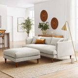 Zoya Down Filled Overstuffed Sofa And Ottoman Set In Heathered Weave Ivory