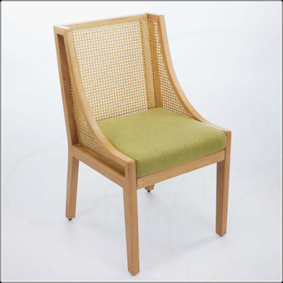 Chaises de salle à manger en rotin, structure en bois massif avec accoudoirs décoratifs, siège rembourré en lin, style rustique en bois pour 
