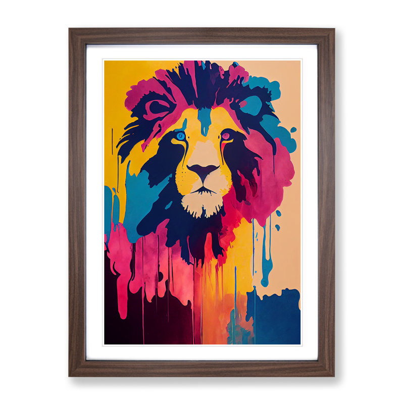 Lion Dripped Abstract - Framed Print, 46cm H x 34cm W x 2cm D, Walnut