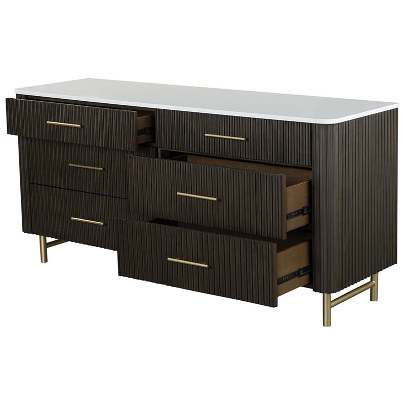 Commode 6 tiroirs Clayten, plateau en marbre et finition espreeso