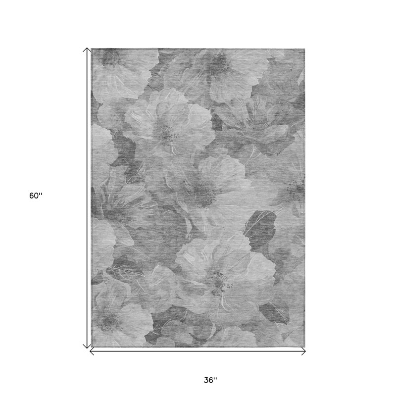 Tapis extérieur lavable floral gris et gris anthracite 3 pi x 5 pi