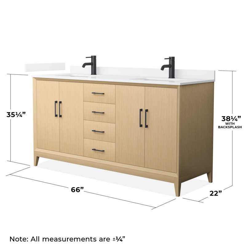 Janna 66" Freestanding Double Bathroom Vanity with Quartz Top, White Quartz, Matte Black, Single