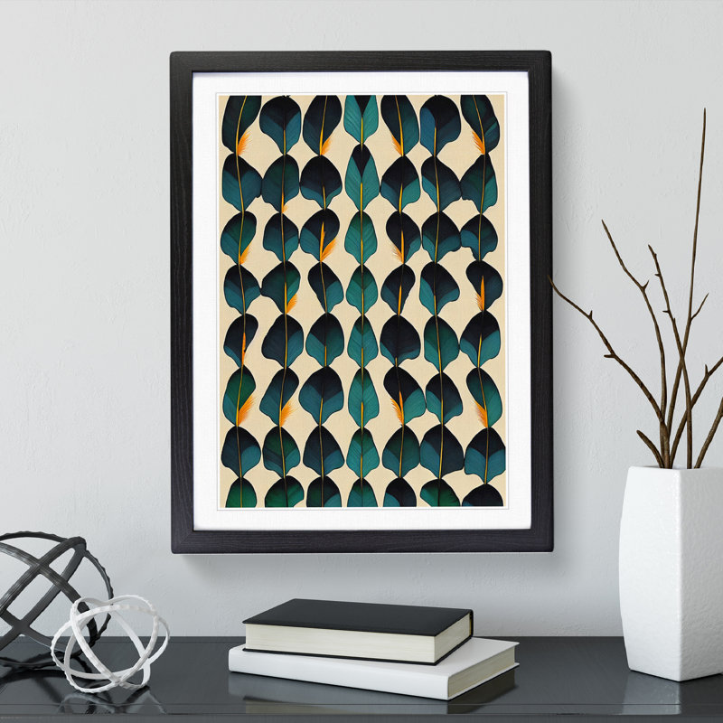 Feather Pattern No.3 - Single Picture Frame Print, Black, 64cm H x 46cm W x 2cm D