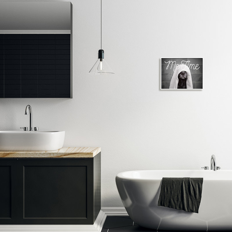 Me Time Pet Dog Bathroom Portrait White Framed Giclee Texturized Art by Adobe Stock, 11" H x 14" W