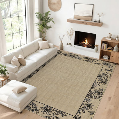 Bordered Machine Washable Rug for Living Room Soft Ultra Thin Accent Carpet Non-Slip Stain Resistant Aesthetics Carpet for Bedroom Home Office Decor