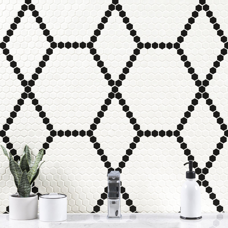 Hive 12 in. x 12 in. Matte Porcelain Mosaic Floor and Wall Tile, Black and White