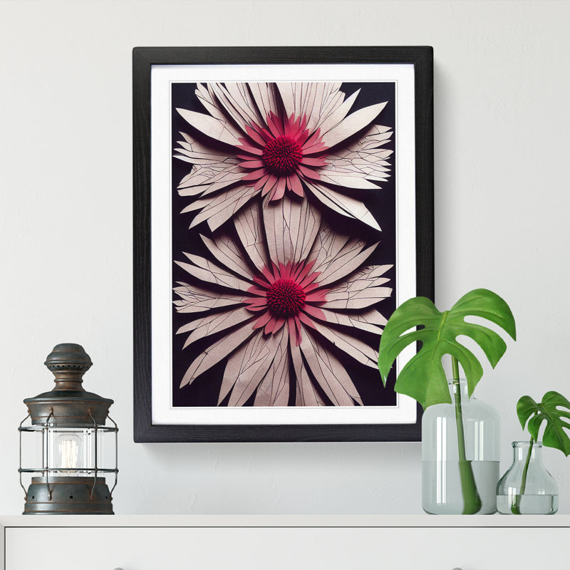 Chrysanthemum Flower Torn Paper 1 Piece Single Picture Frame Wall Art, 46cm H x 34cm W, Brown Framed
