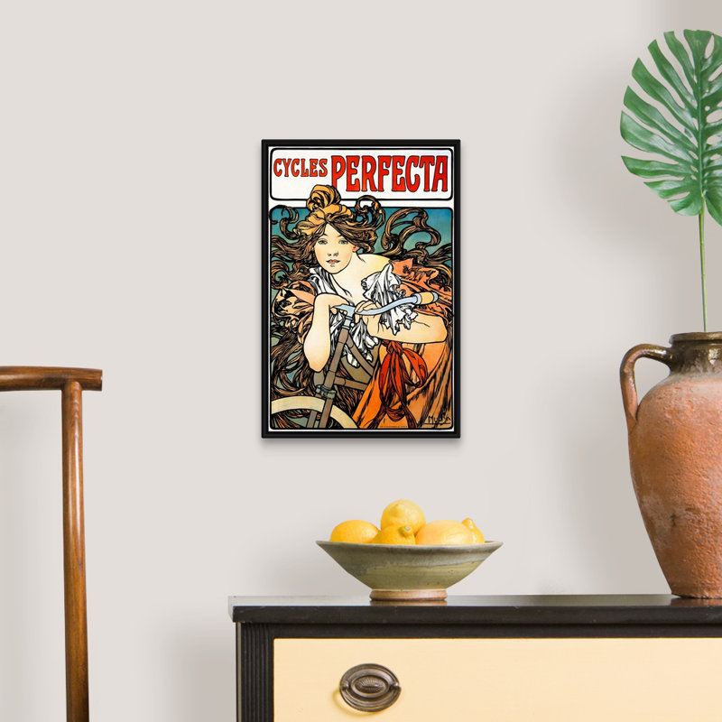 «Cycles Perfecta», affiche rétro par Alphonse Mucha par Alphonse Mucha, reproduction sur toile flottante, Cadre noir