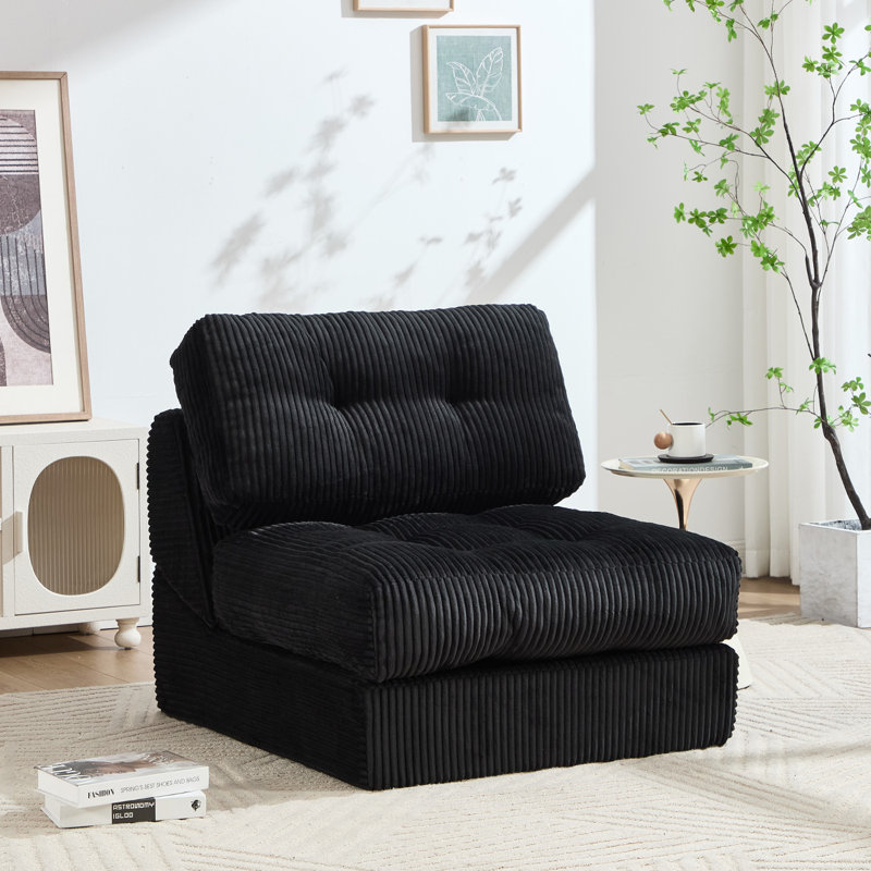  8.3" Compression Futon mattress, Folding Sofa Bed, Modern Corduroy Upholstered Sofa Comfortable Accent Chair, Black