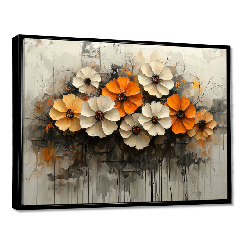 Wisbech - Zinnias Large Wall Art, Black, Floater Framed Print, 24" H x 32" W