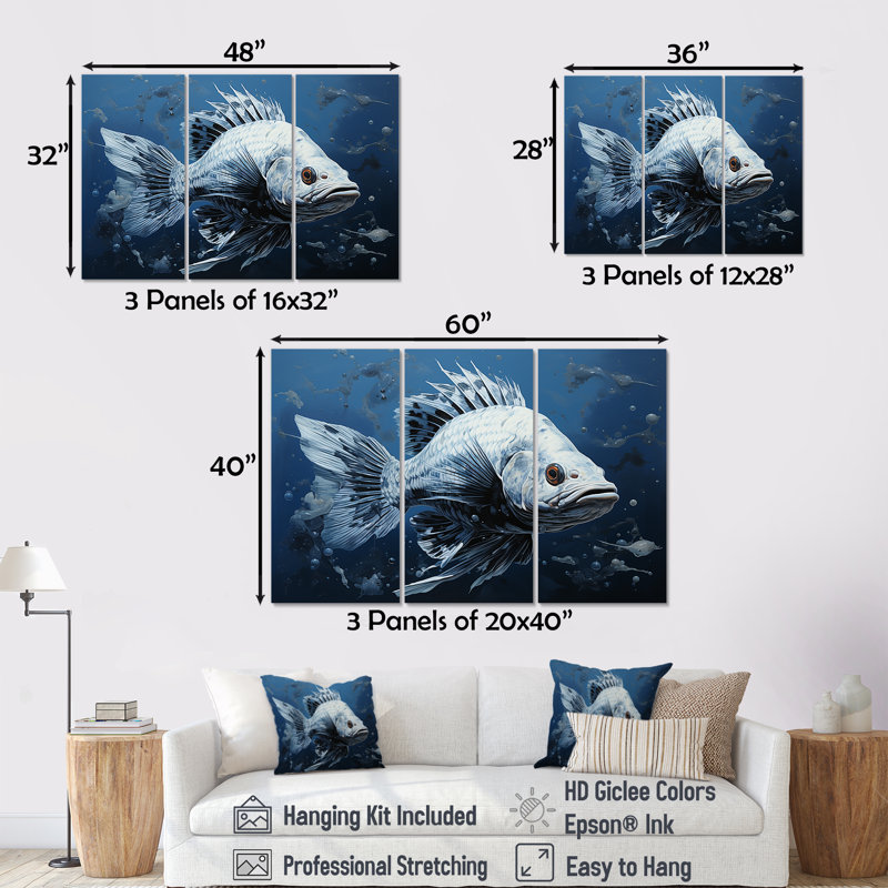 Fish In The Deep Blue II - Fish Animal Wall Art Set, 32" H x 48" W