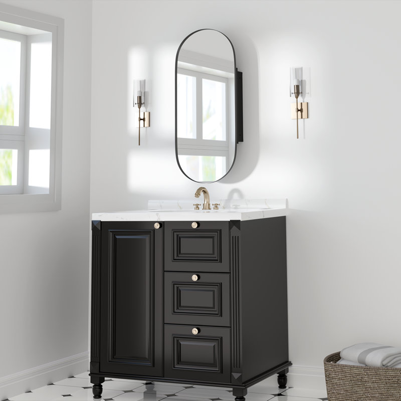 Armoire à pharmacie ovale murale encastrée avec miroir et tablettes, H 32 po x l 16 po x P 5 po