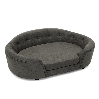 Oversized Size Oval Semi-Enclosed Dog Sofa - Durable Linen Material, Button-Tufted Backrest, High-Center Low-Sides Support & Plush Comfort-Dark Gray