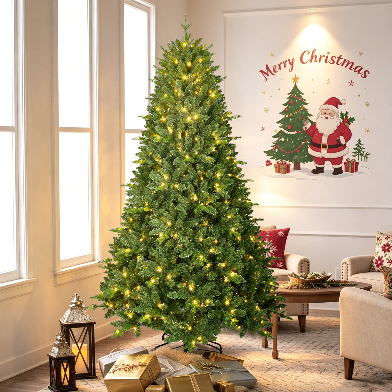 White Pre-Lit Spruce Tree, 7'