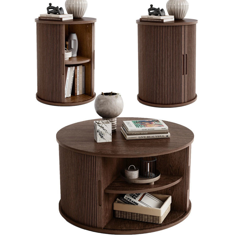 Mosser 3-Piece Living Room Table Set, Dark Brown Wood