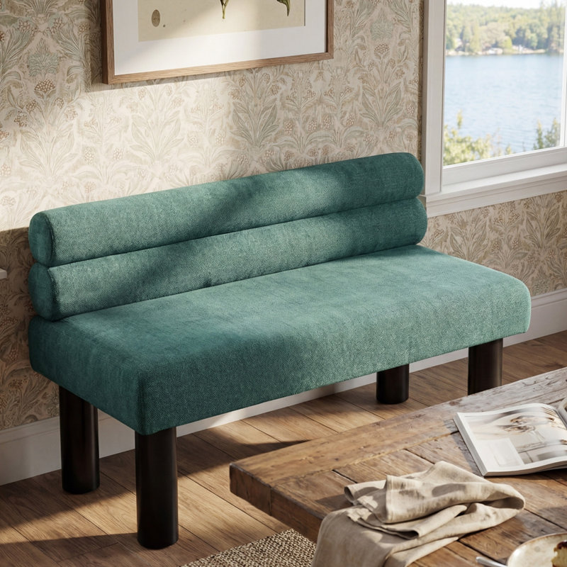 Banc de salle à manger rembourré de 51,77 pouces, Vert, Noir