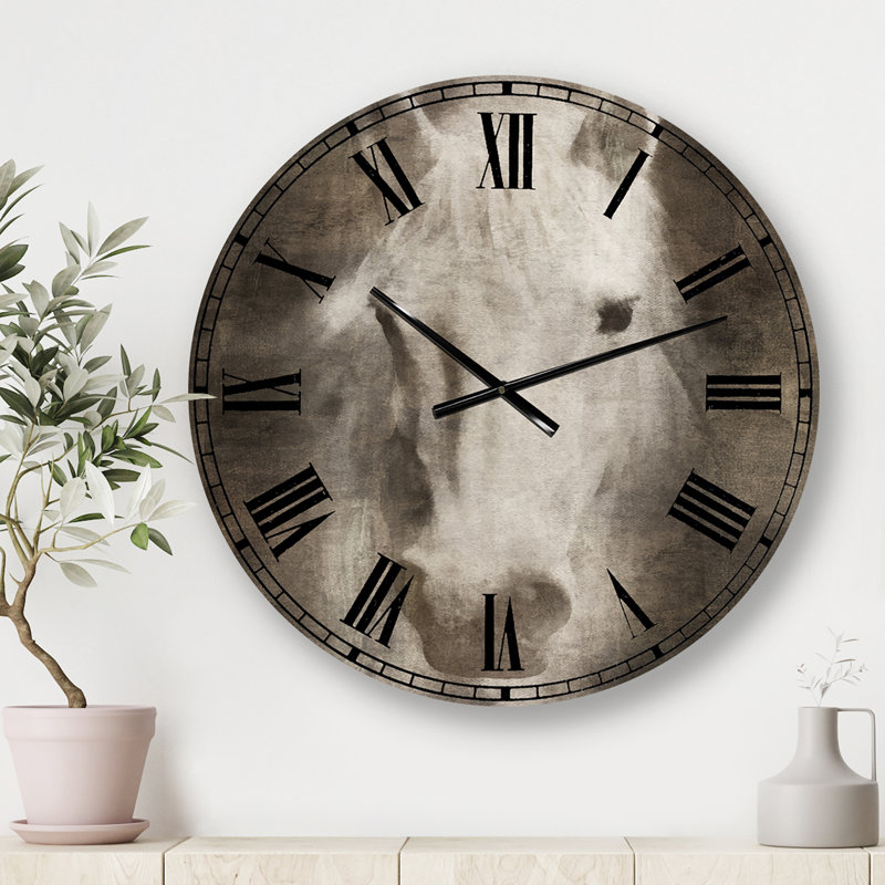 Horloge murale Farmhouse Horse III, Gris, Moyen