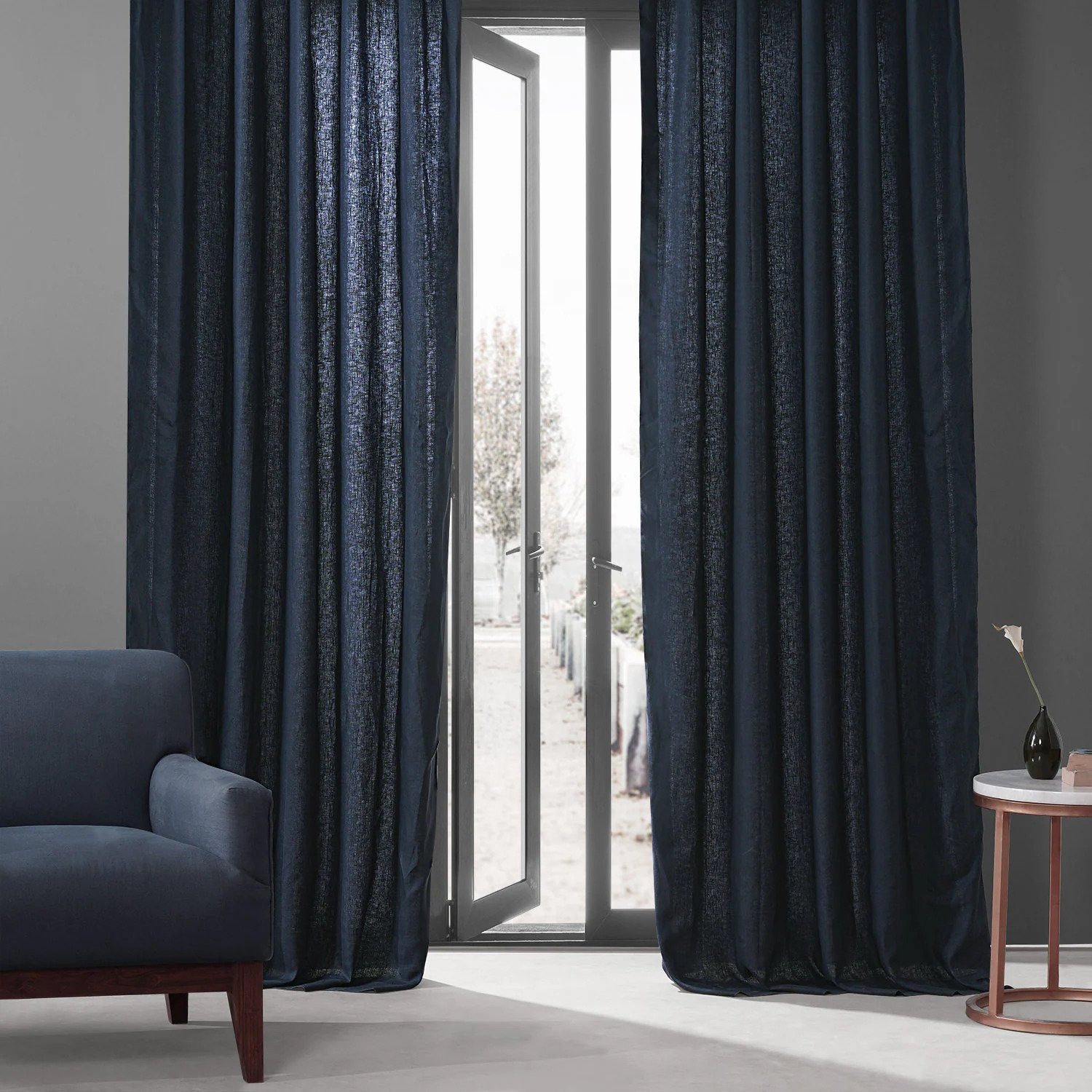 Briella Room Darkening Linen Curtain Panel, 50" W x 120" L, Native Navy