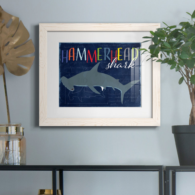 " Hammerhead Shark ", 24" H x 18" W x 1.5" D, White Framed Paper