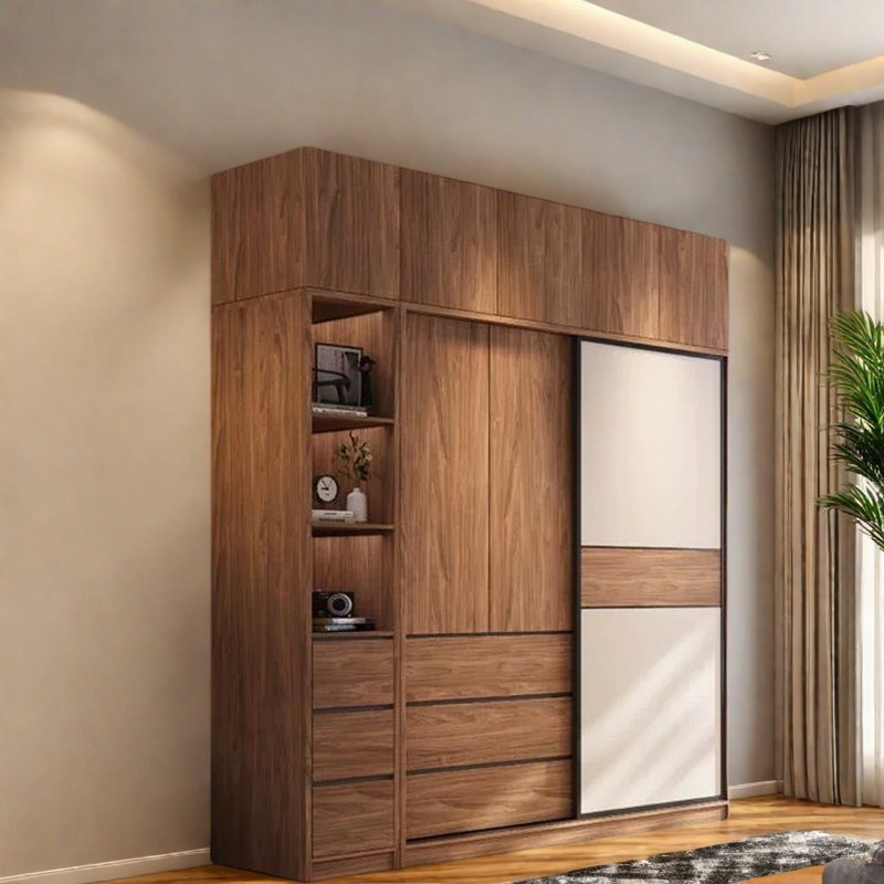Simple Two Colour Push And Pull Wardrobe, 98.43" H x 70.87" W x 22.83" D
