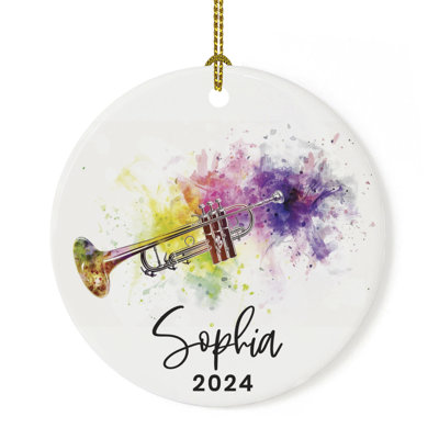 Custom Ceramic Watercolor Trombone Ornament Christmas Tree Decoration, Gift For Musicians