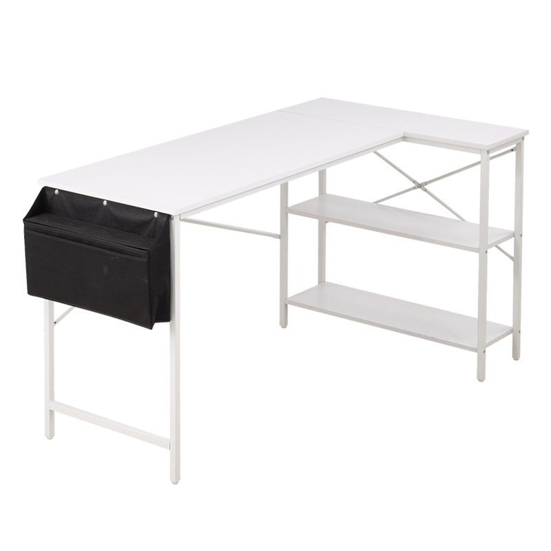 Rectangle Computer Desk with Hutch, White, White