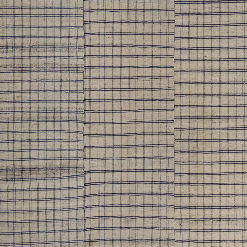 Blue & White Plaid Flatweave Wool Rug - 5'9" x 9'4"