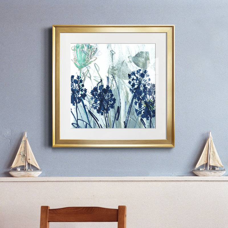 Indigo Field I - peinture encadrée, H 17,5 po x l 17,5 po x P 1,5 po, Encadrement doré