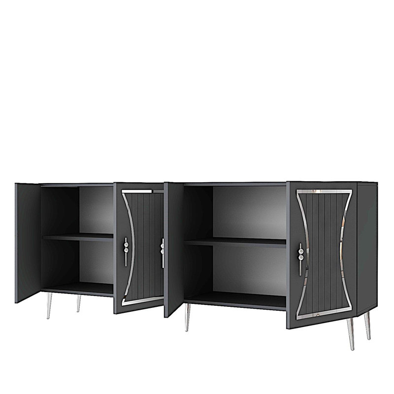 Modern Console Table with Wall-Mount Option, Anthracite & Silver, 100% Melamine Coated Particle Board, Thickness: 0.7 inches | Multiple Shelves, Stylish Geometric Design for Contemporary Spaces