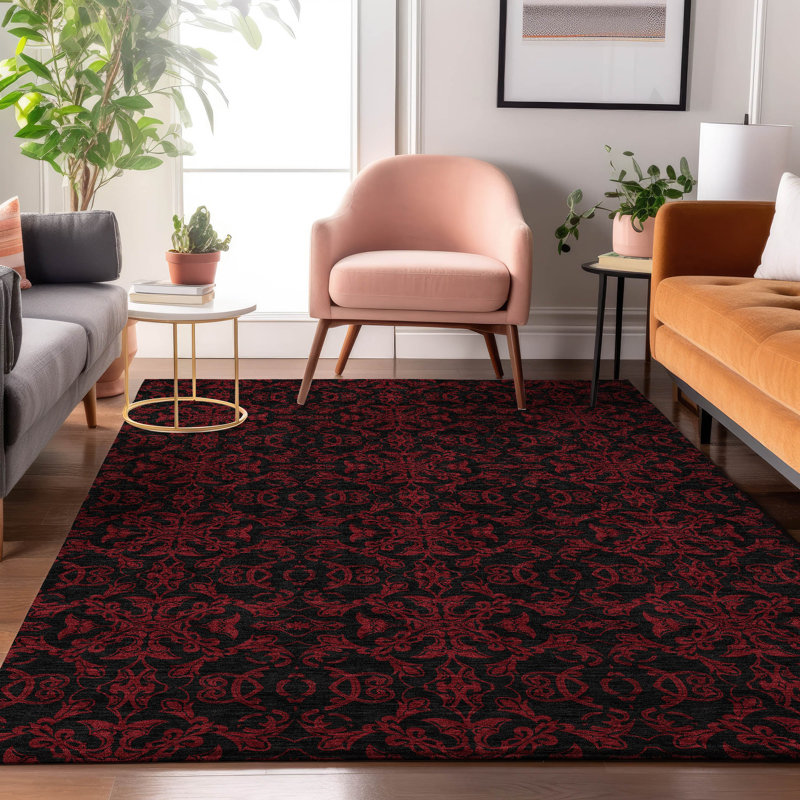 Premium Machine Washable Prisco Red Rug, Rectangle 2'6" x 3'10"