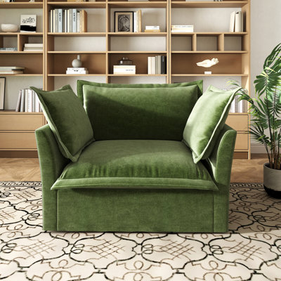 Fauteuil en chenille - siège profond, housse amovible et 3 grands coussins - canapé simple confortable pour les petits espaces
