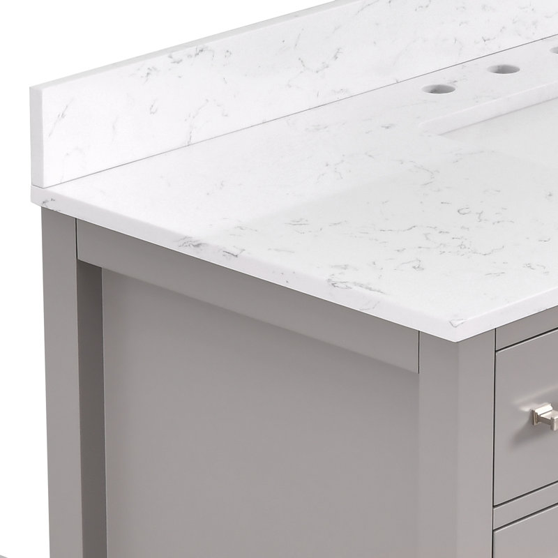 Meuble-lavabo simple 48 po avec plateau en pierre reconstituée Render, Gris, Argent argent