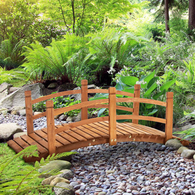 Passerelle à arc classique en bois avec garde-corps pour passage d'étang Outsunny 5FT, orange