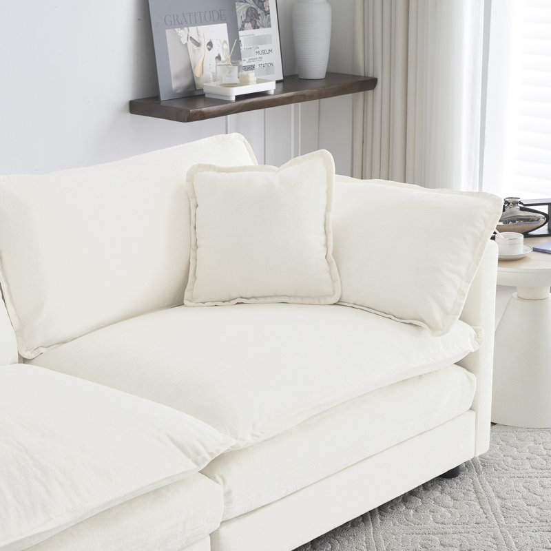 Canapé modulaire en U 5 places: chenille blanche, et élégante pour le confort, avec chenille fine