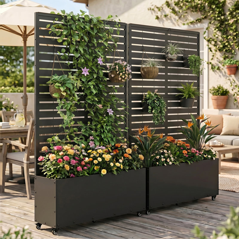 Boîte à fleurs en métal avec treillis, Noir