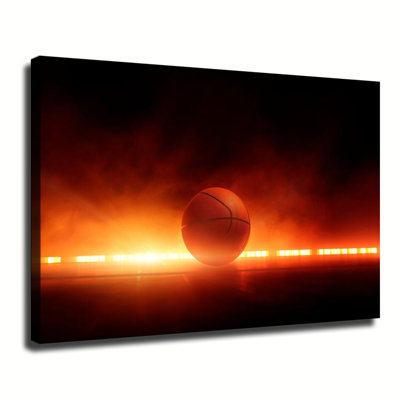 Large Gallery Wrapped Canvas Wall Art Print, Bright Spotlight Abstract Basketball Sports Canvas Art for Living Room & Bedroom