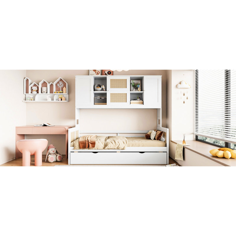 Lit de jour simple en bois avec lit gigogne et armoire - Style attrayant, avec cadre blanc, Twin, Blanc