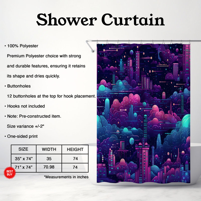 Rideau de douche Neon Lights - Premium, H 74 po x l 71 po