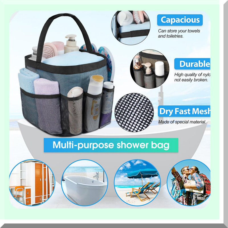 QuickDry Mesh Shower Caddy - Portable 8-Pocket Hanging Organizer for College Dorm Essentials