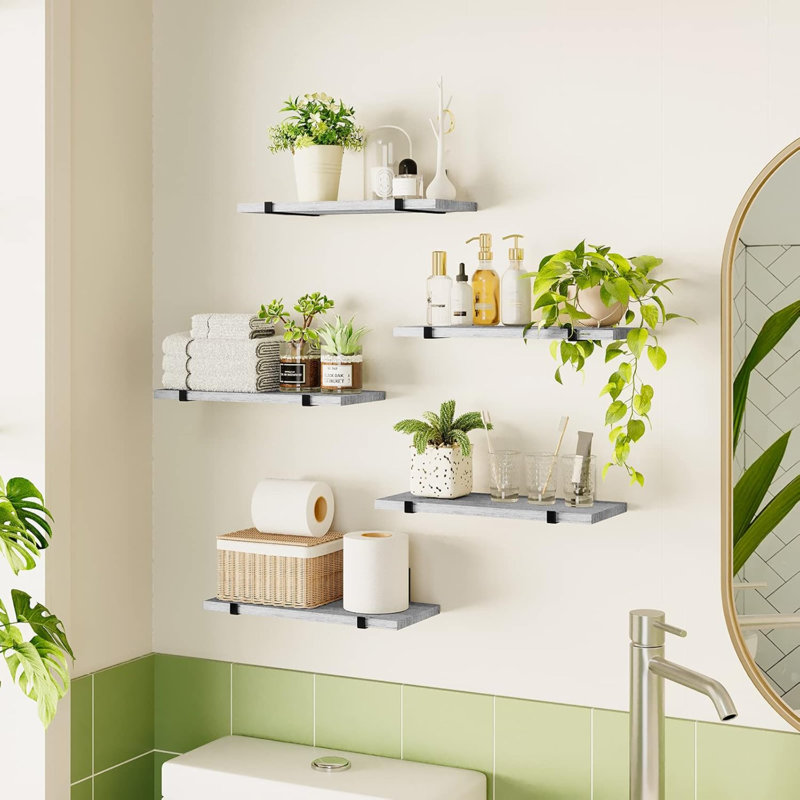 Riek 5 Piece Floating Shelf, 15.7" H x 4.7" W x 0.6" D, White Wood