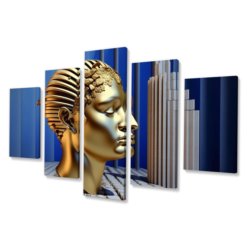 Sculpture Golden Sci-Fi Golden Man - art mural salon - 5 panneaux